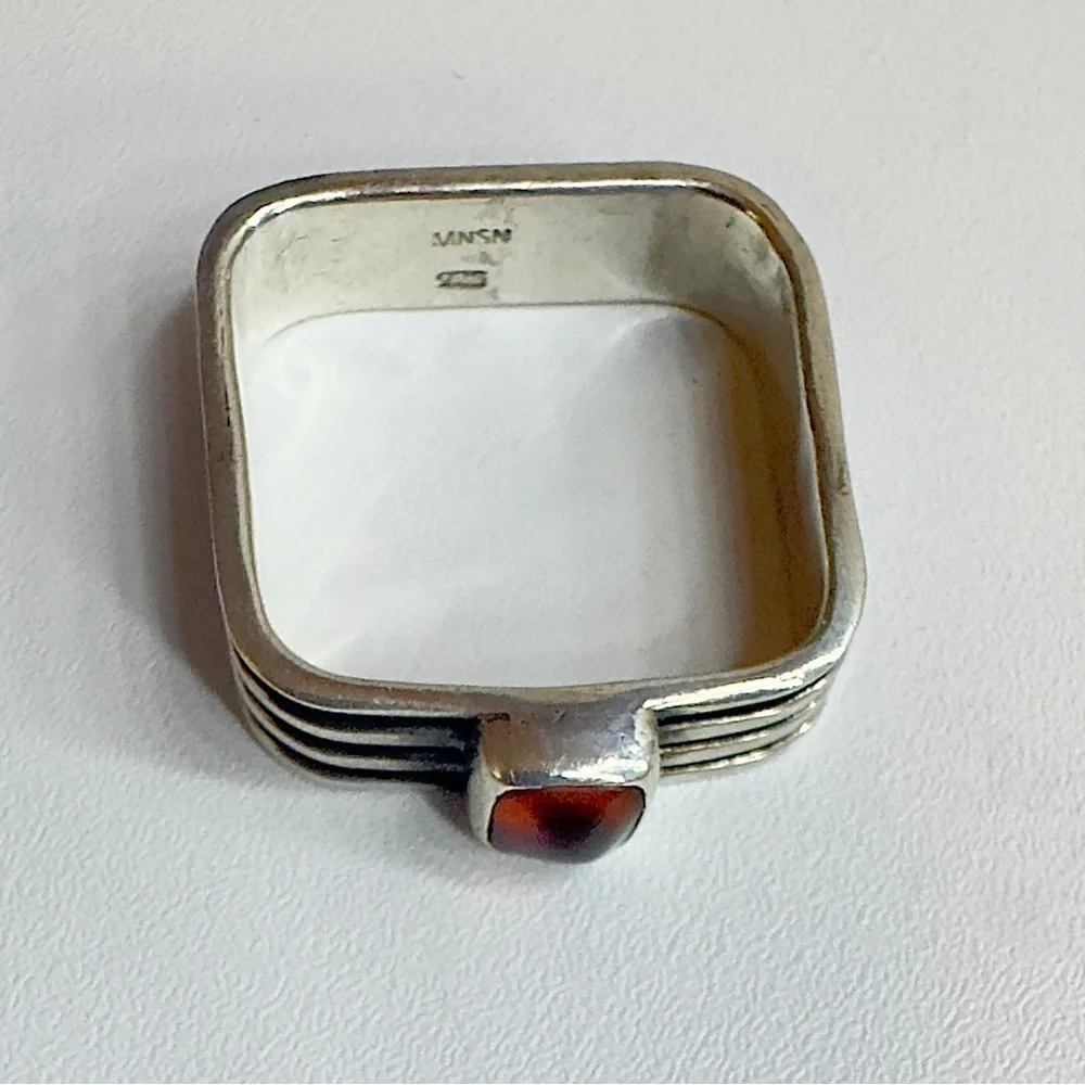 Sterling Silver 925 MNSN Square Amber Ring (6.5)